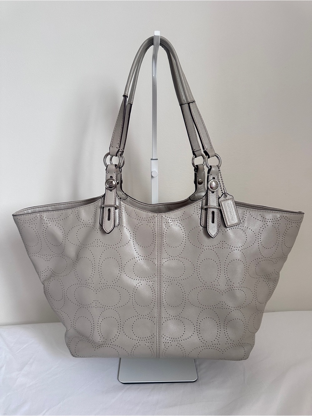 Coach Perforated Signature Leather Carly Tote